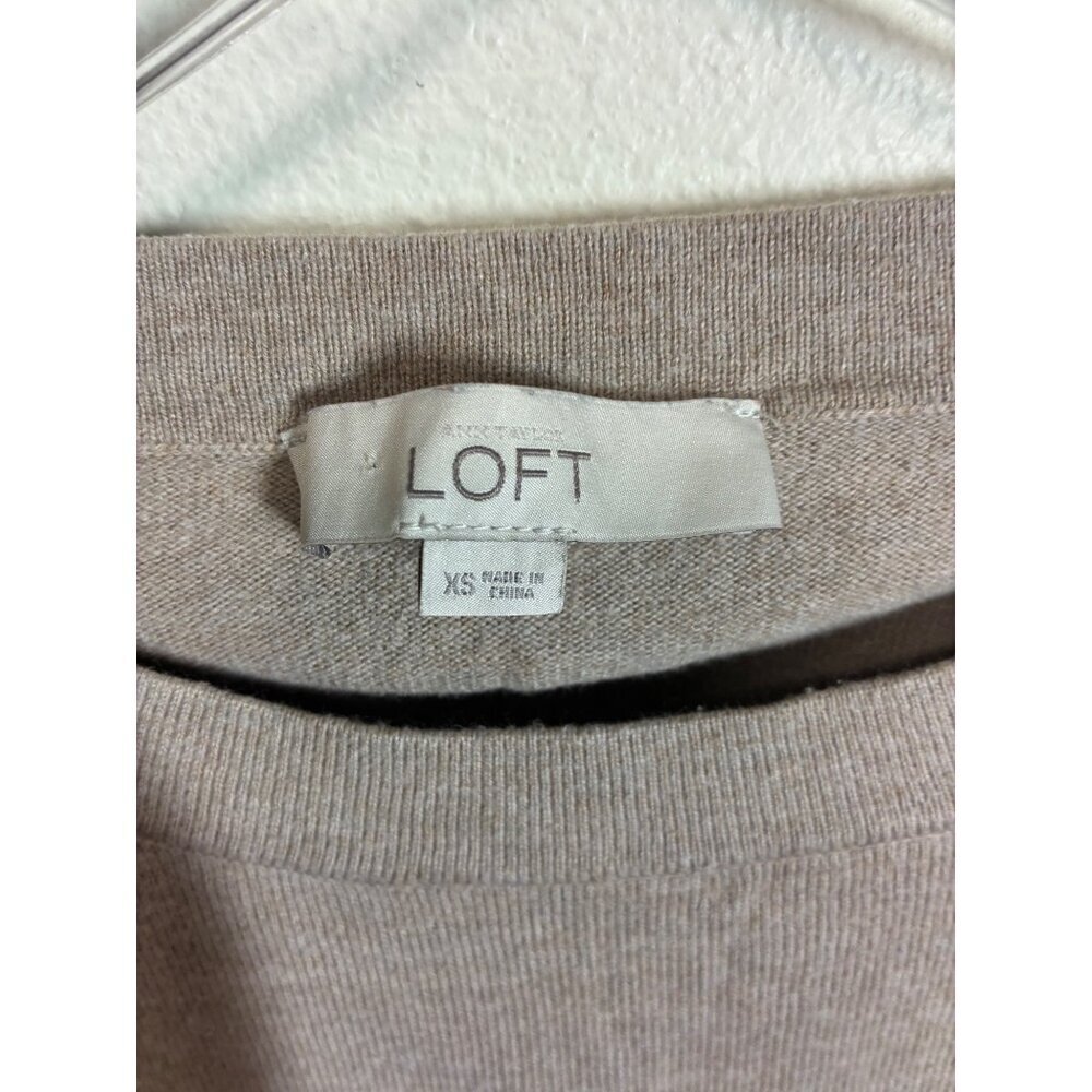 Loft Knit Sweater Business Casual Boho Winter Crew Neck Tan Size XS - Picture 3 of 5